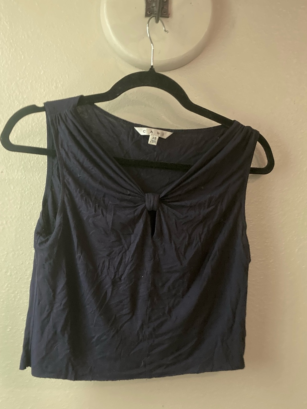 CAbi Navy Dark Blue Knot-Front Sleeveless Crop Top Tank Size XS Women’s